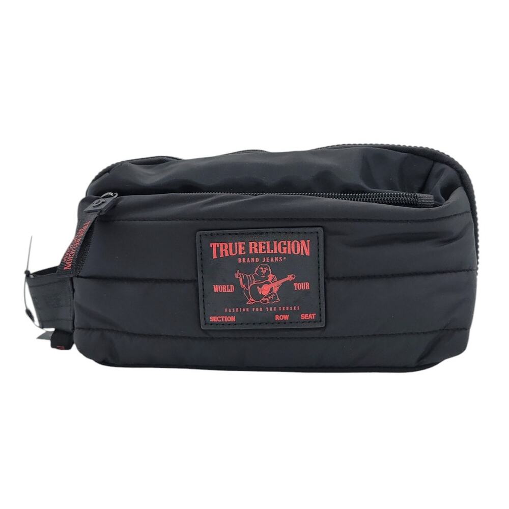 True Religion Puffer Toiletry Bag Dopp Kit Men's Black Whistler World Tour Logo
